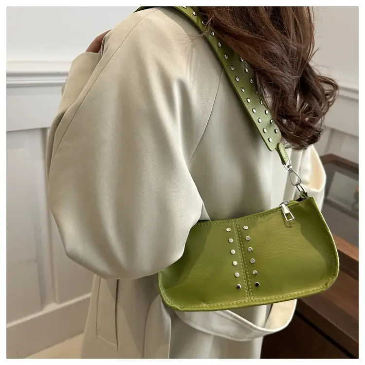 Women's Rivet Shoulder Bag Maroon 2024 Casual — feature 14