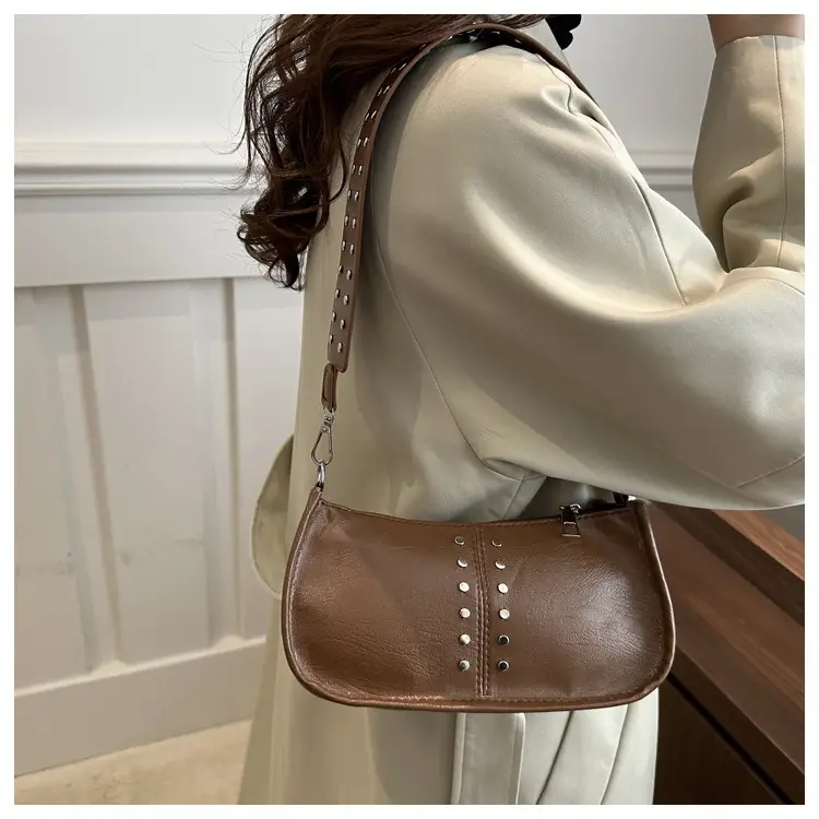 Women's Rivet Shoulder Bag Maroon 2024 Casual — feature 19
