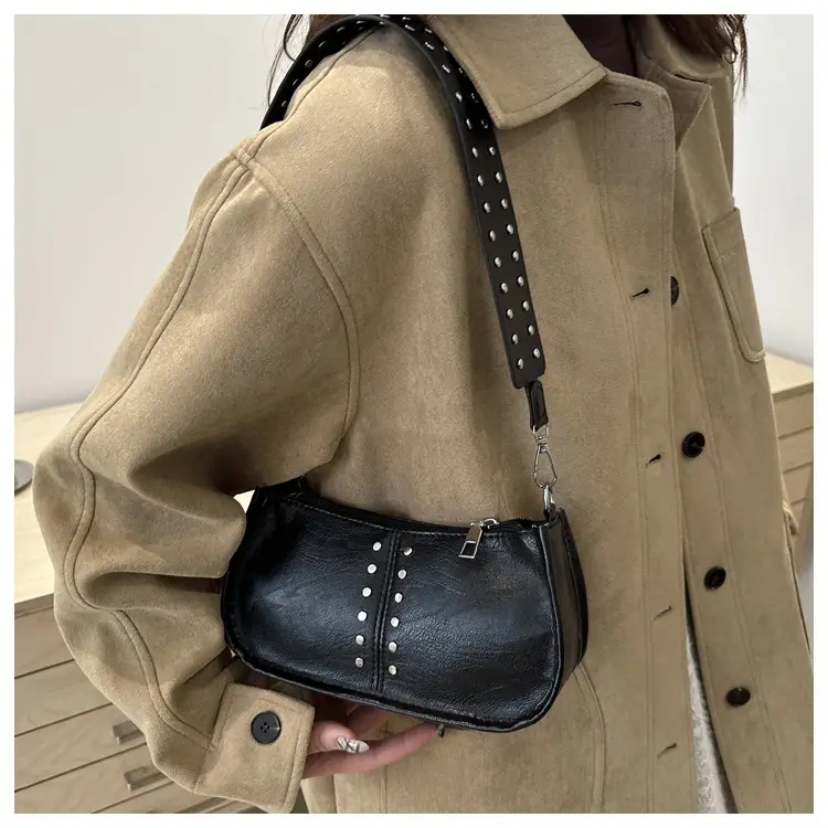 Women's Rivet Shoulder Bag Maroon 2024 Casual — feature 21