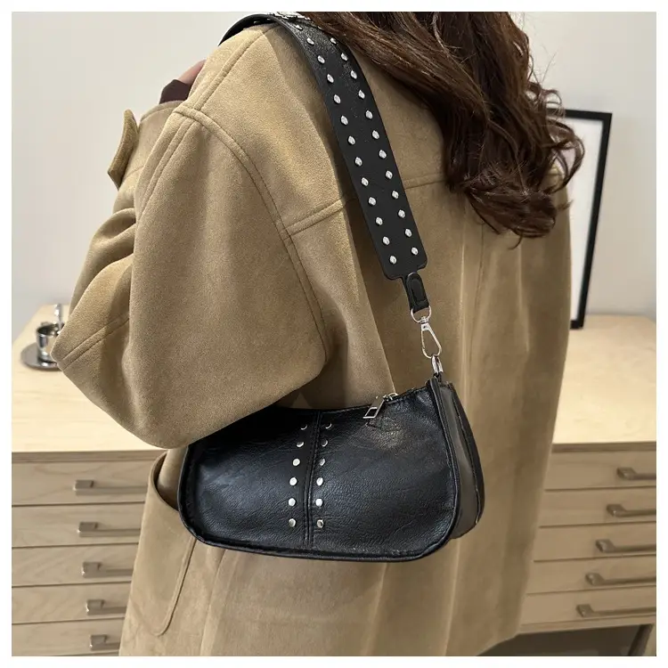 Women's Rivet Shoulder Bag Maroon 2024 Casual — feature 22