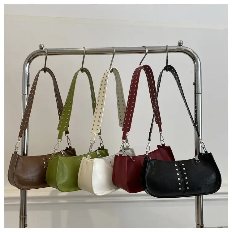 Women's Rivet Shoulder Bag Maroon 2024 Casual — feature 23