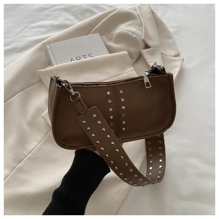 Women's Rivet Shoulder Bag Maroon 2024 Casual — feature 27