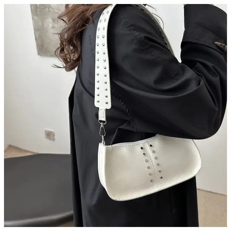 Women's Rivet Shoulder Bag Maroon 2024 Casual — feature 8