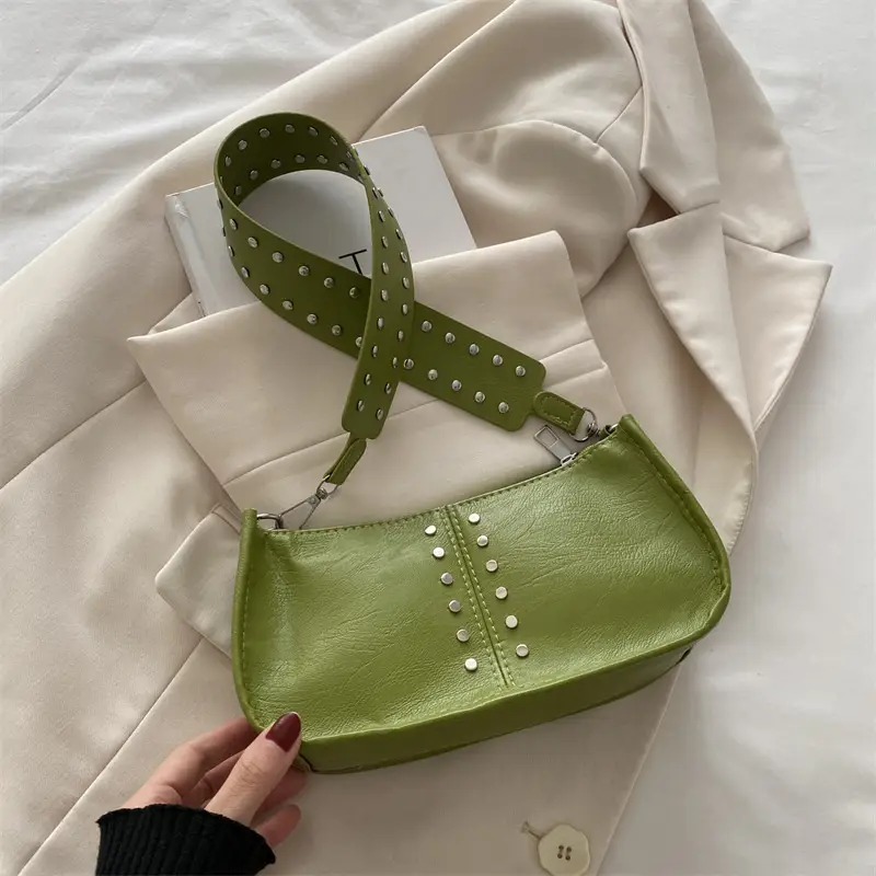 Women's Rivet Shoulder Bag Maroon 2024 Casual - Image 5