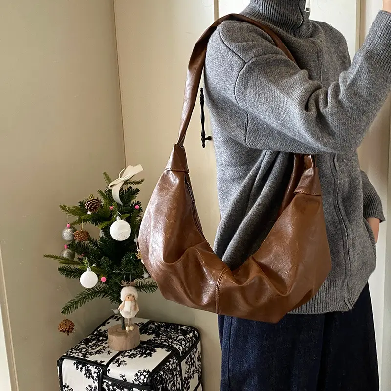 Brown Leather Shoulder Bag for Women Casual Crossbody - Image 6