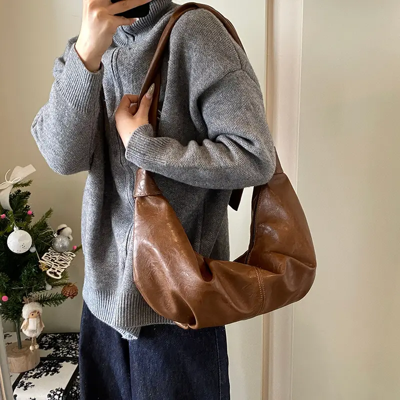 Brown Leather Shoulder Bag for Women Casual Crossbody - Image 2