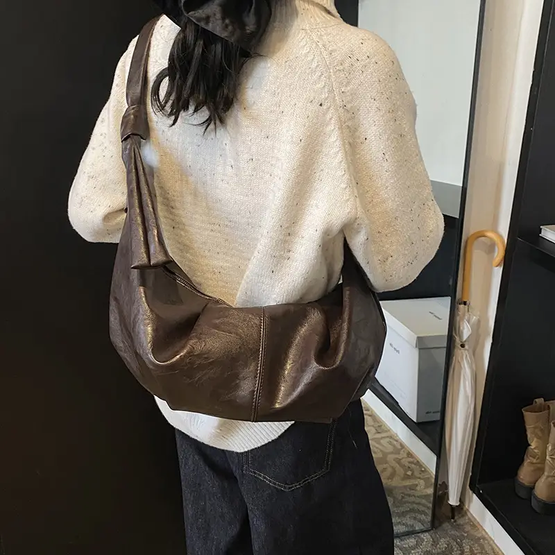 Brown Leather Shoulder Bag for Women Casual Crossbody - Image 3