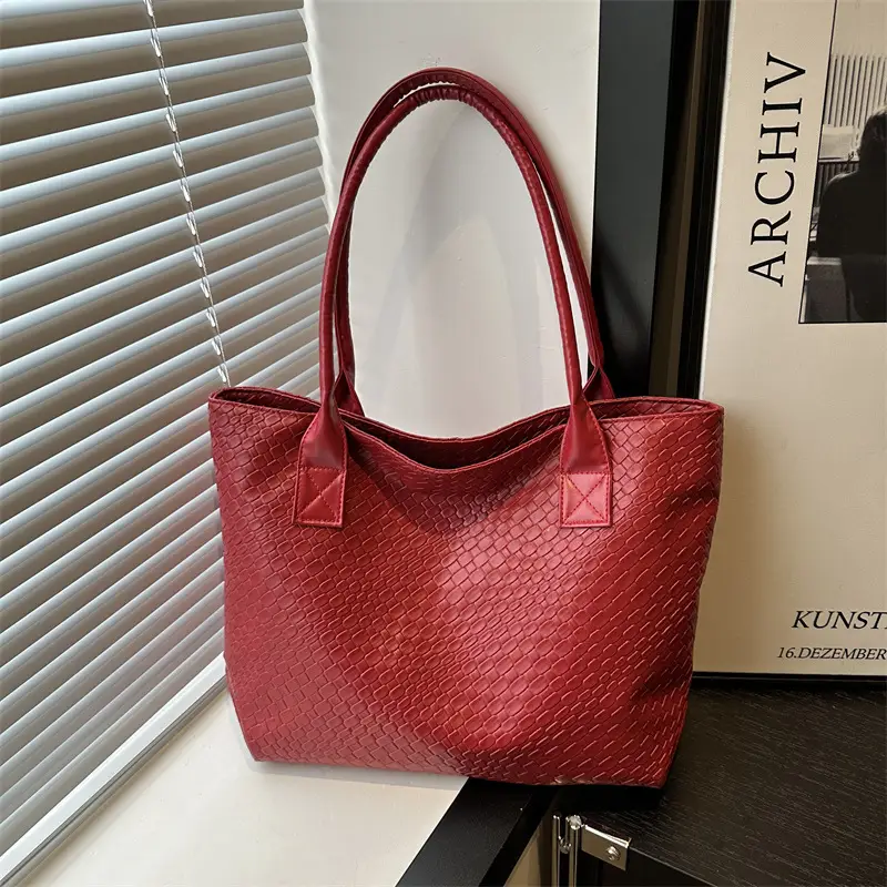 Women Woven Shoulder Bag Large Capacity Brown - Image 2