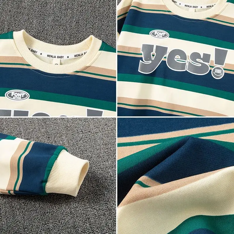 Boys Long Sleeve Striped Sweatshirt Set Korean Style 2026 - Image 6