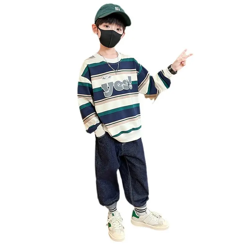 Boys Long Sleeve Striped Sweatshirt Set Korean Style 2026 - Image 7