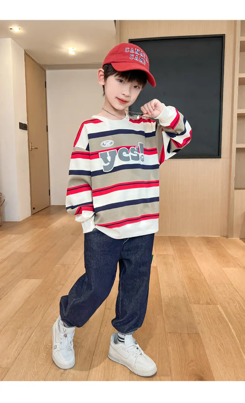 Boys Long Sleeve Striped Sweatshirt Set Korean Style 2026 — feature 10