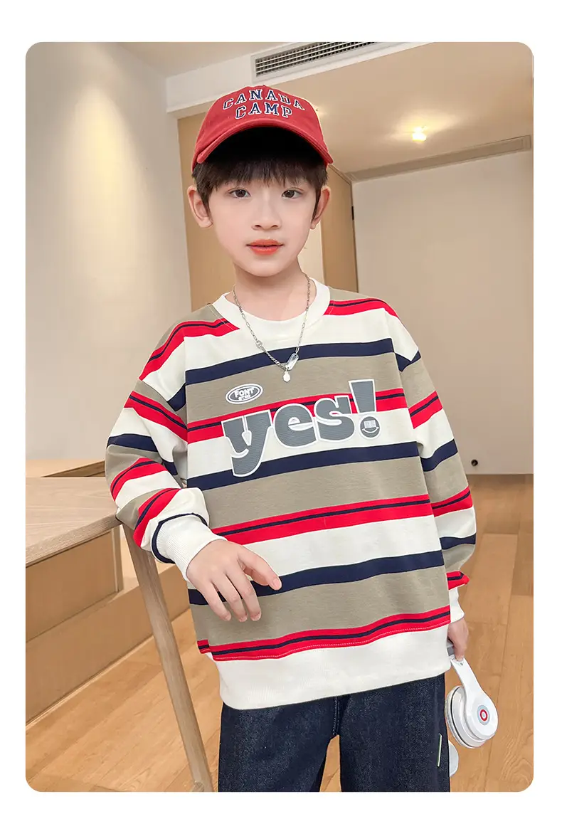 Boys Long Sleeve Striped Sweatshirt Set Korean Style 2026 — feature 11