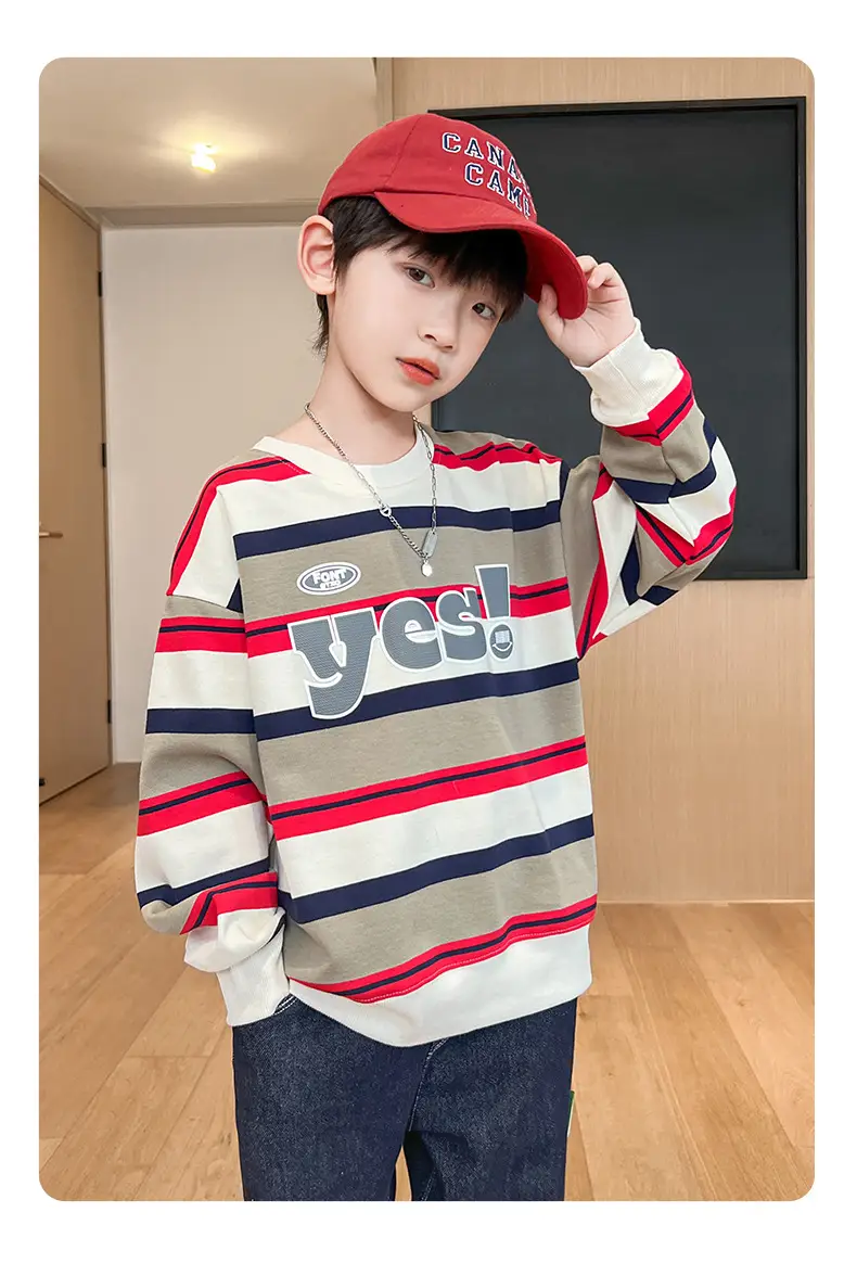 Boys Long Sleeve Striped Sweatshirt Set Korean Style 2026 — feature 12