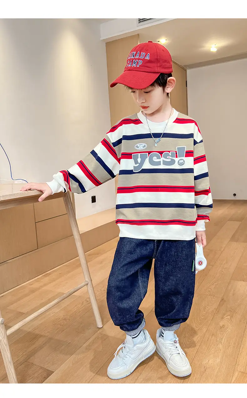 Boys Long Sleeve Striped Sweatshirt Set Korean Style 2026 — feature 13