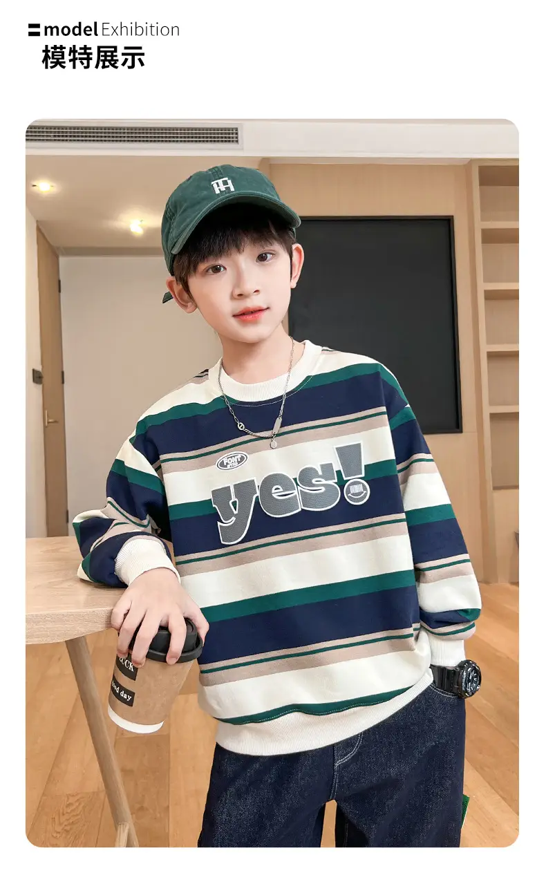 Boys Long Sleeve Striped Sweatshirt Set Korean Style 2026 — feature 5