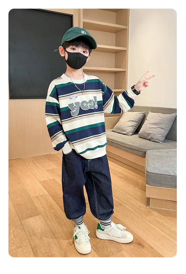 Boys Long Sleeve Striped Sweatshirt Set Korean Style 2026 — feature 6