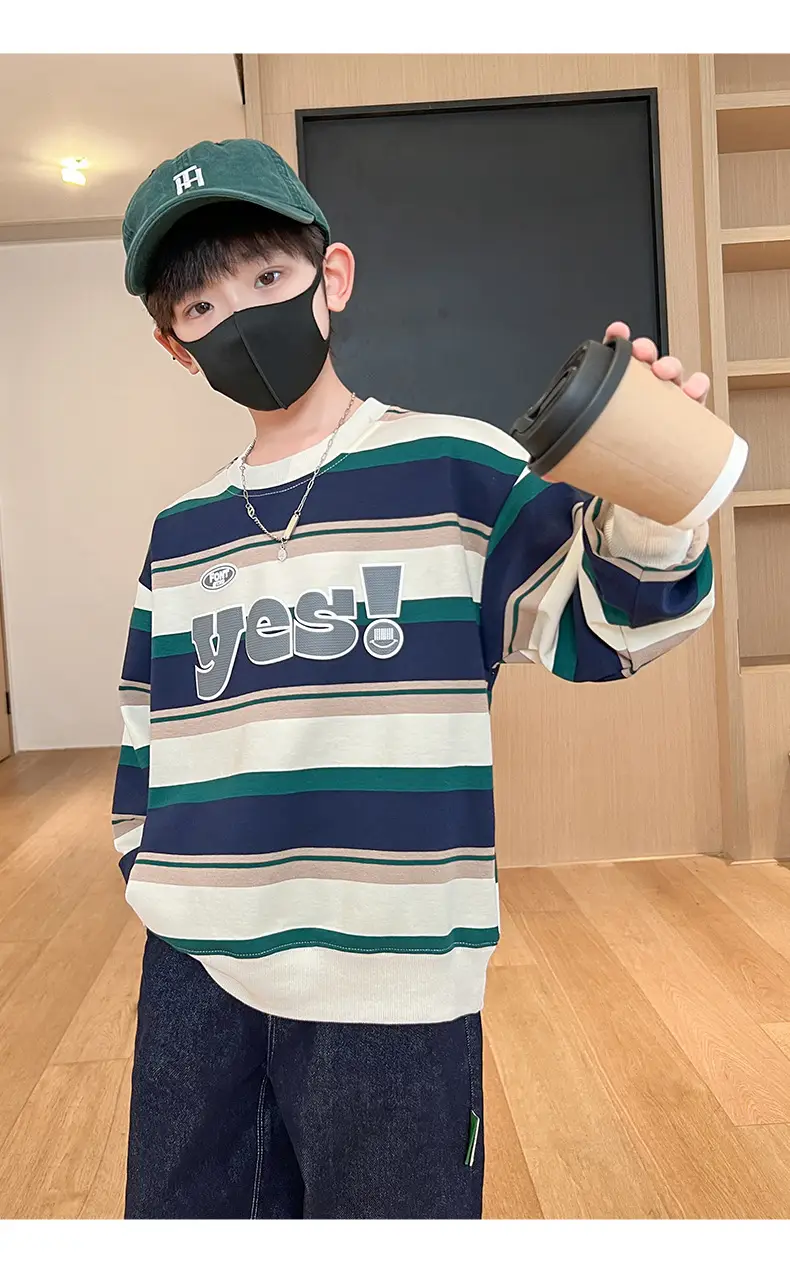 Boys Long Sleeve Striped Sweatshirt Set Korean Style 2026 — feature 7
