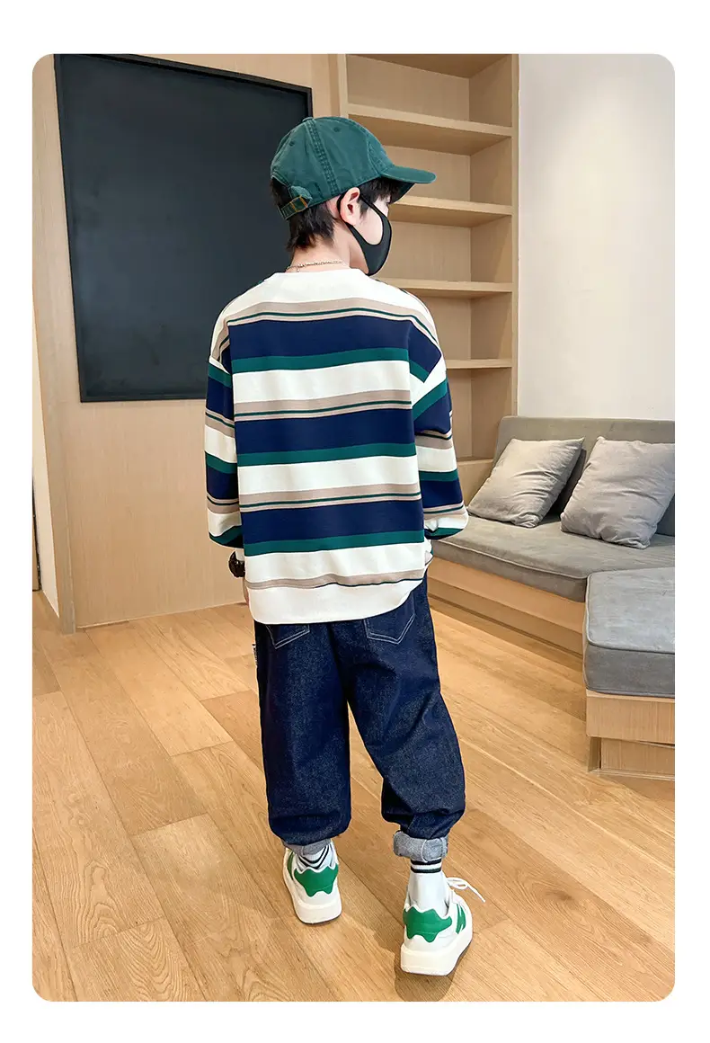Boys Long Sleeve Striped Sweatshirt Set Korean Style 2026 — feature 8