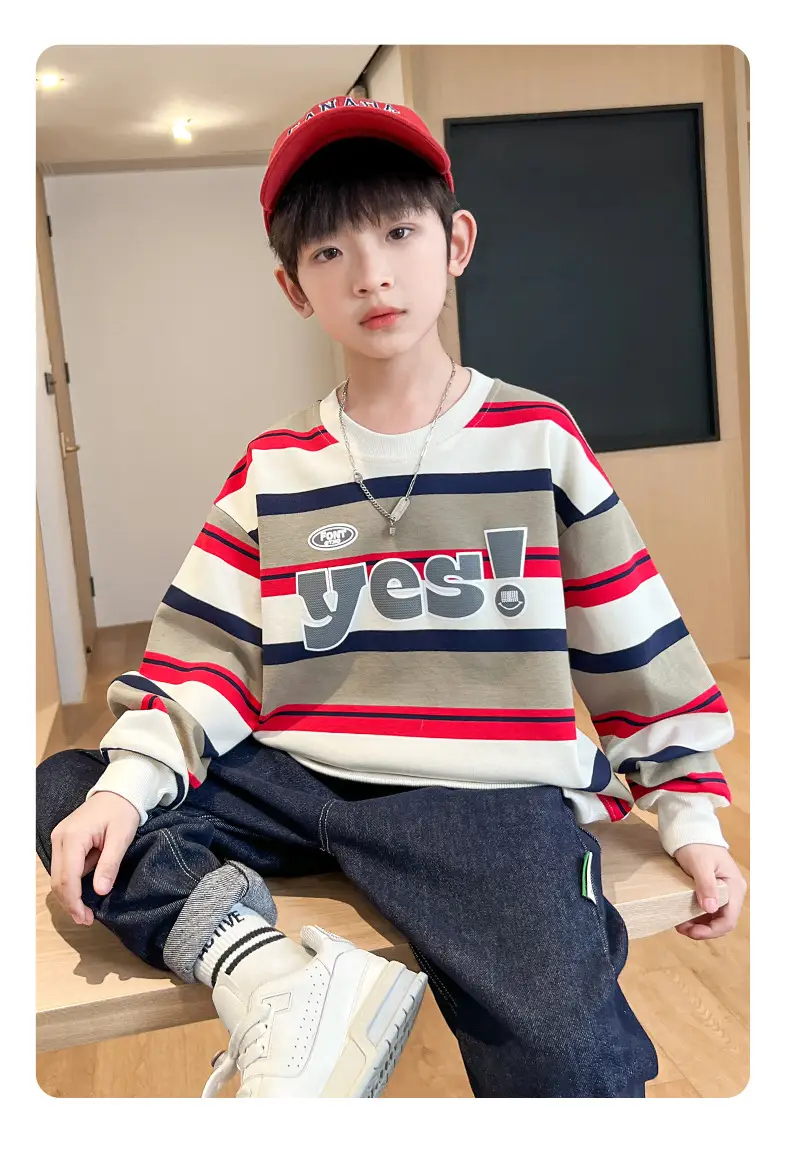 Boys Long Sleeve Striped Sweatshirt Set Korean Style 2026 — feature 9