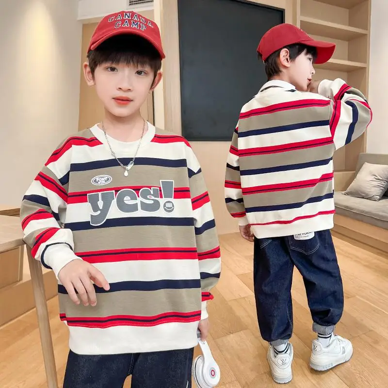 Boys Long Sleeve Striped Sweatshirt Set Korean Style 2026 - Image 2