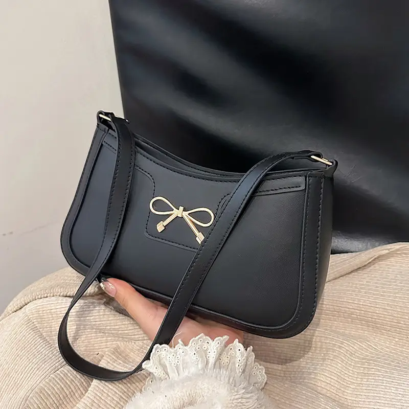 2024 Winter Bow Zipper Shoulder Bag Black