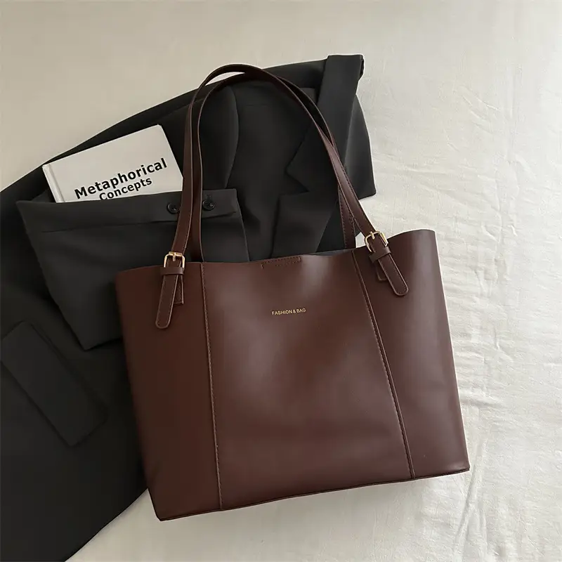 Women's Brown Leather Shoulder Bag with Top Handle - Image 3