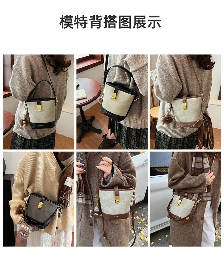 Women's High-end Canvas Shoulder Bag with Gold Clasp — feature 10