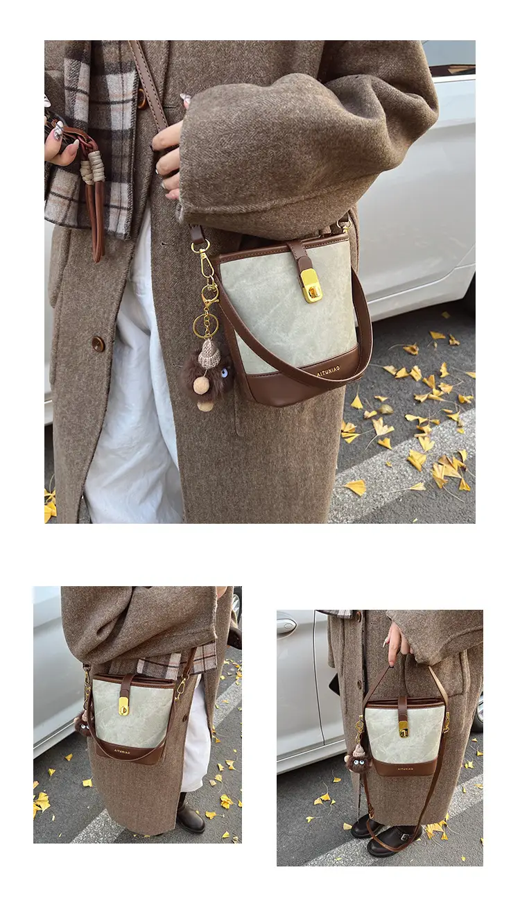 Women's High-end Canvas Shoulder Bag with Gold Clasp — feature 14