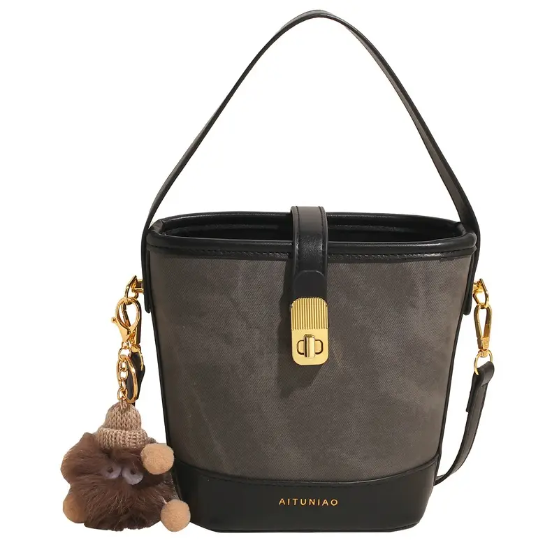 Women's High-end Canvas Shoulder Bag with Gold Clasp