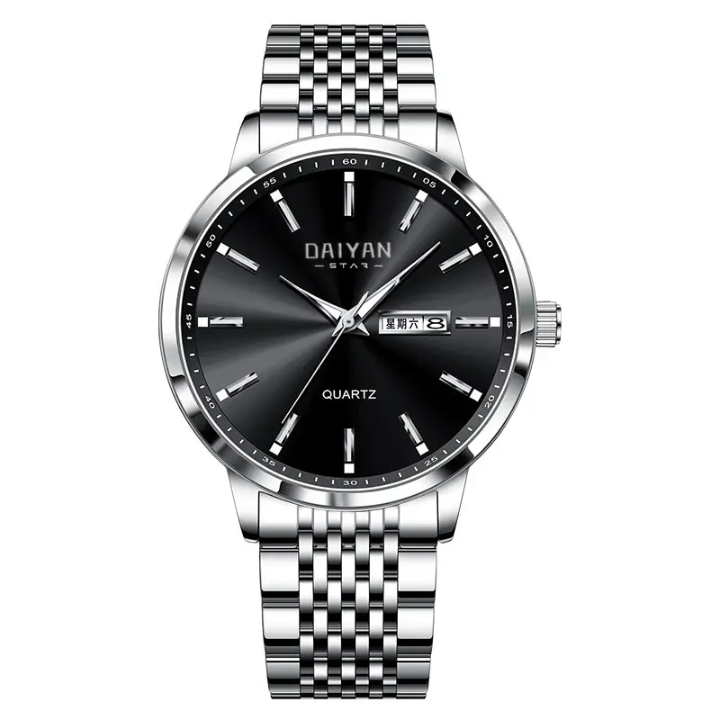 Daiyan Men's Silver Quartz Watch with Calendar & Lumen Display