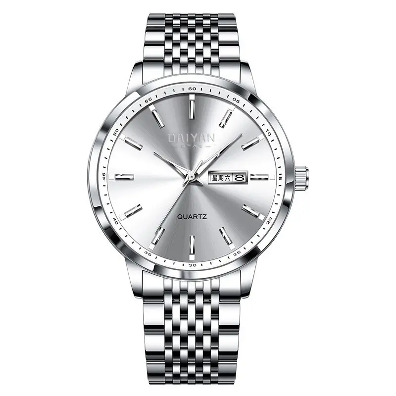Daiyan Men's Silver Quartz Watch with Calendar & Lumen Display
