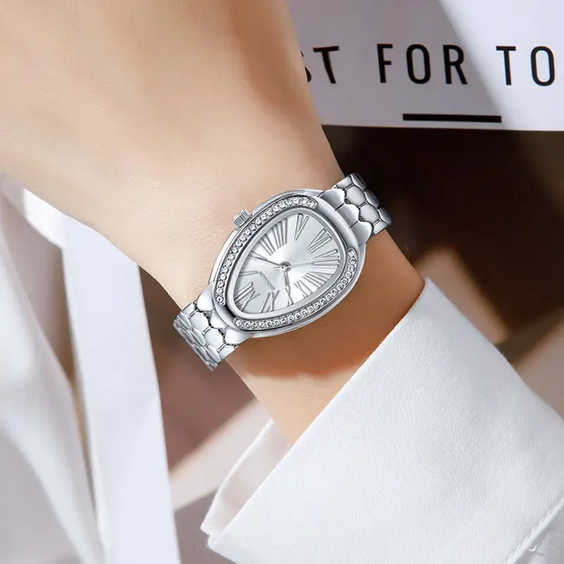 Women's Silver Diamond Watch with Snake Band - Image 4