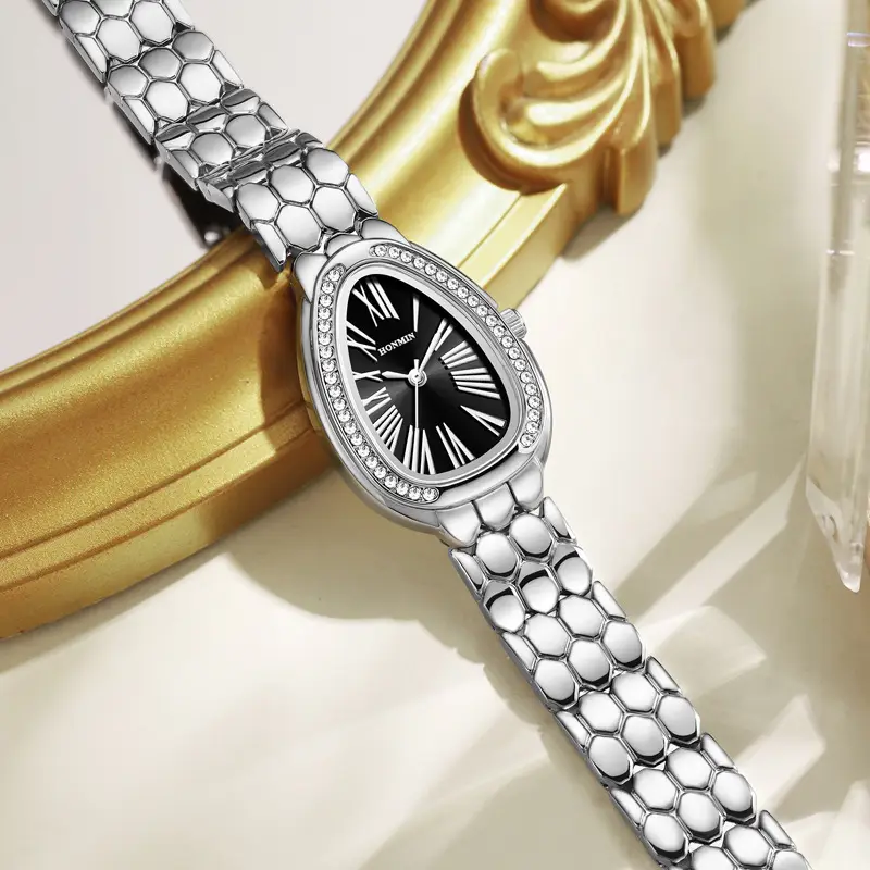 Women's Silver Diamond Watch with Snake Band - Image 6