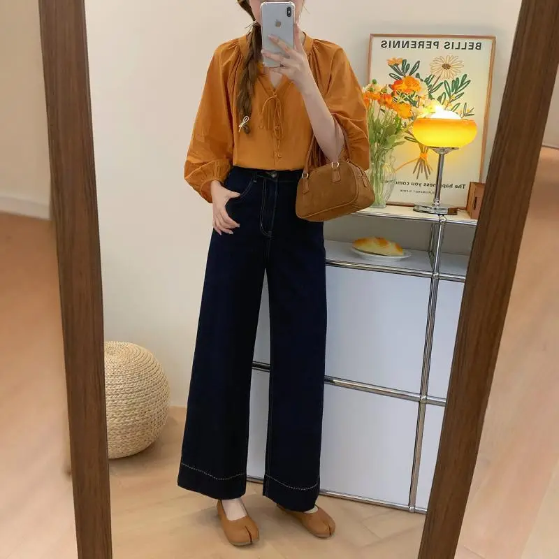 Women Dark Blue Straight Leg Jeans Plus Size Pear Shaped Body
