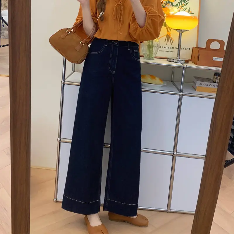 Women Dark Blue Straight Leg Jeans Plus Size Pear Shaped Body