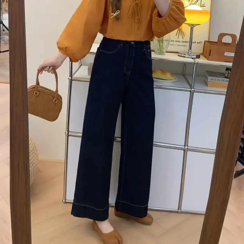 Women Dark Blue Straight Leg Jeans Plus Size Pear Shaped Body