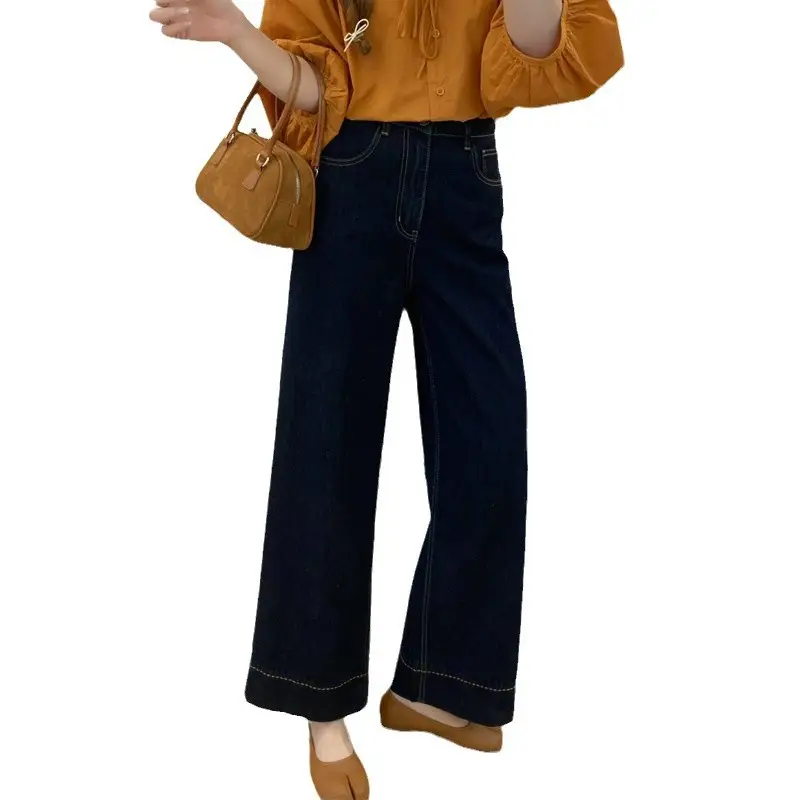 Women Dark Blue Straight Leg Jeans Plus Size Pear Shaped Body