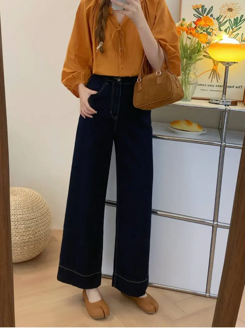 Women Dark Blue Straight Leg Jeans Plus Size Pear Shaped Body — feature 3