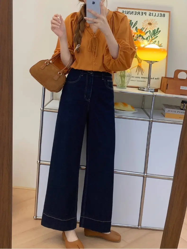 Women Dark Blue Straight Leg Jeans Plus Size Pear Shaped Body — feature 4