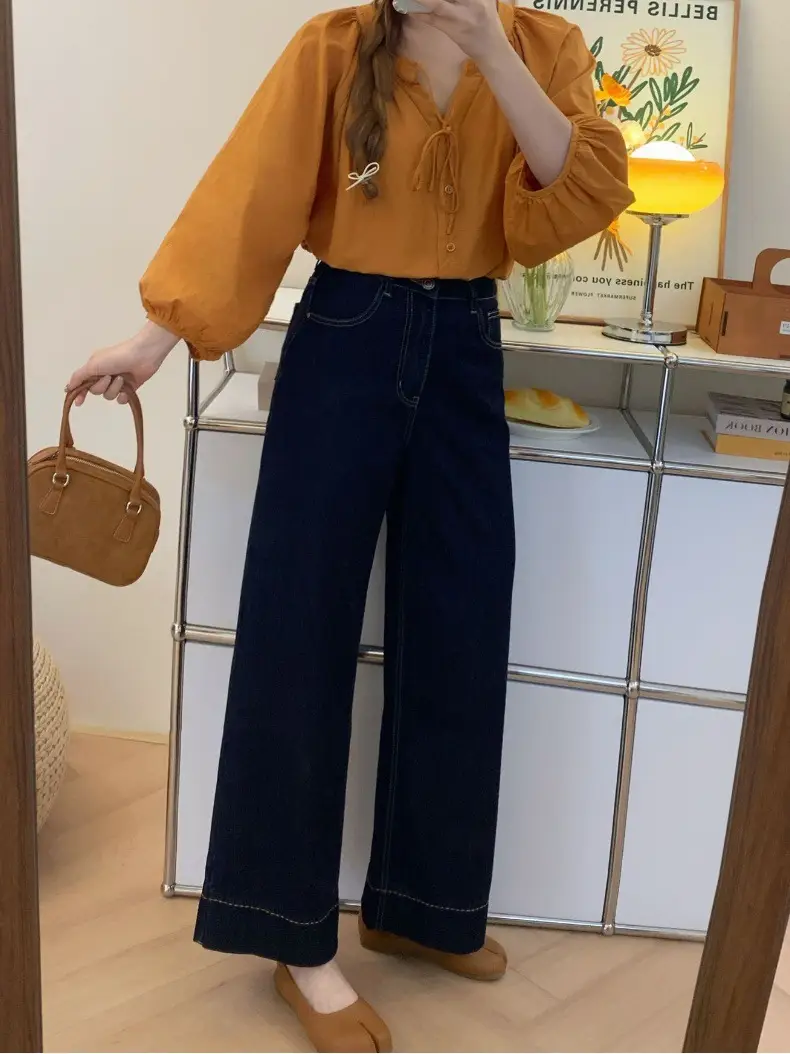 Women Dark Blue Straight Leg Jeans Plus Size Pear Shaped Body — feature 6