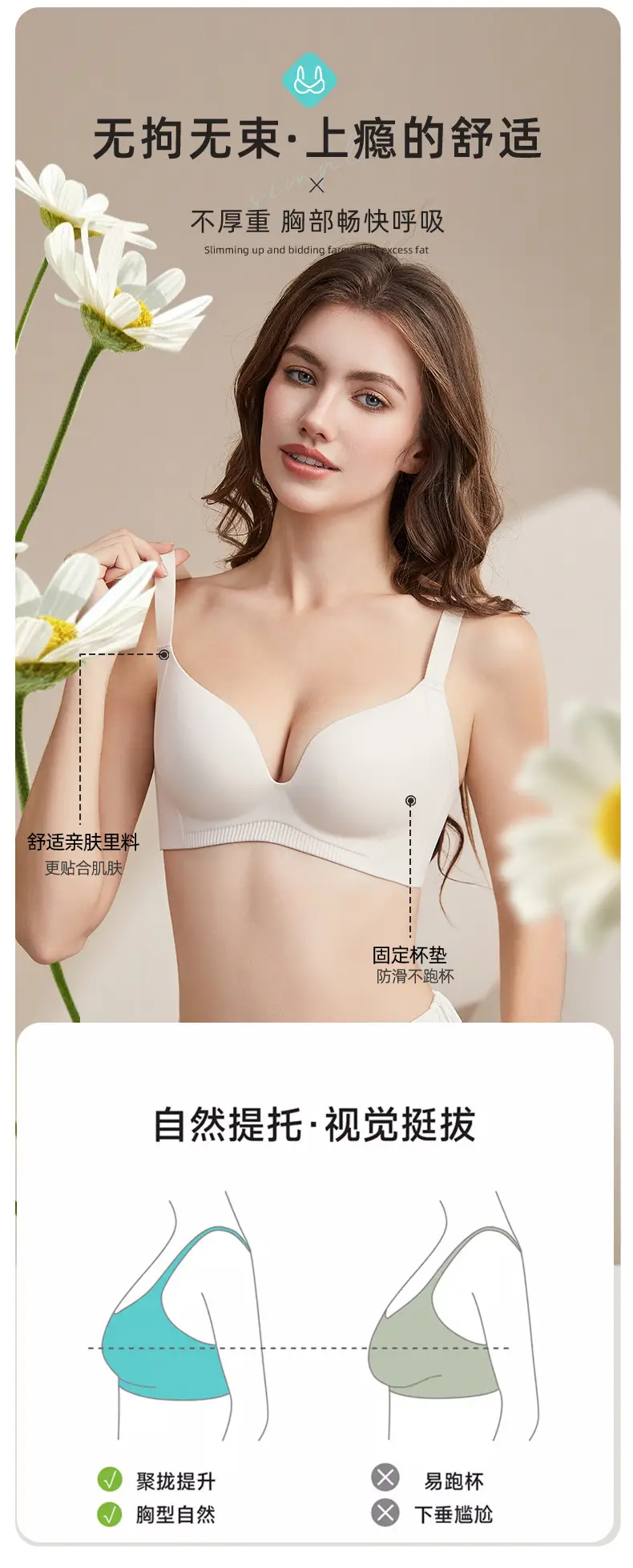 White Seamless Gathered Underwear for Small Chest Large Support — feature 15