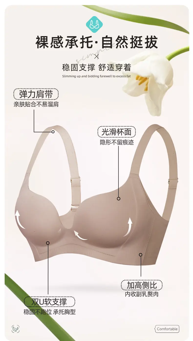 White Seamless Gathered Underwear for Small Chest Large Support — feature 9