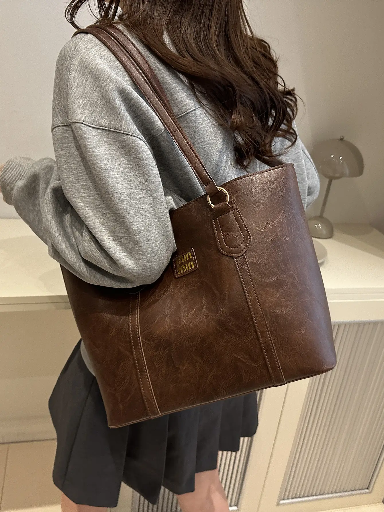 Women's Black Waxed Leather Tote Bag 2024 New - Image 5