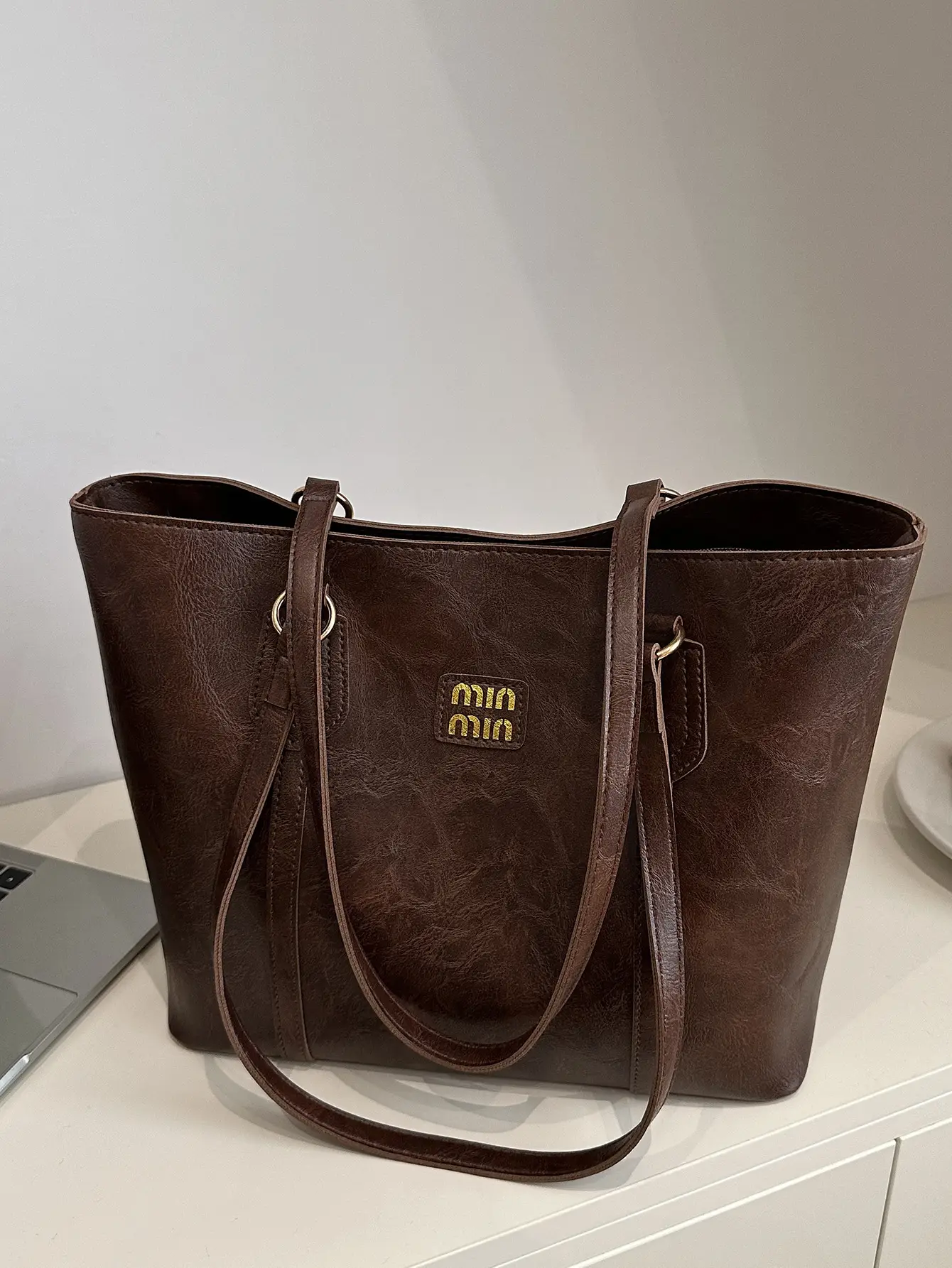 Women's Black Waxed Leather Tote Bag 2024 New - Image 6