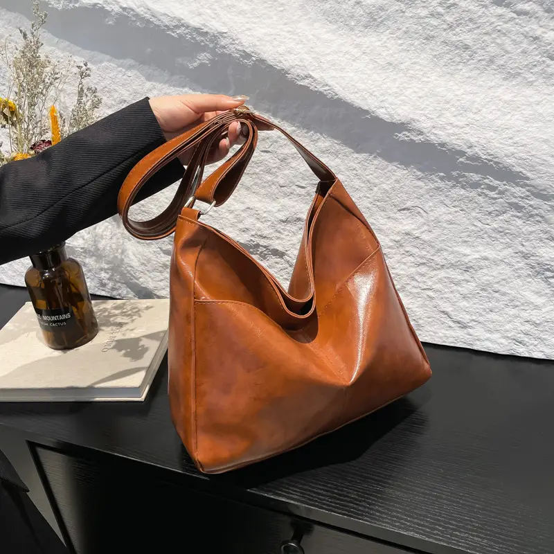 2024 Trendy Brown Leather Shoulder Tote Bag for College Students - Image 5