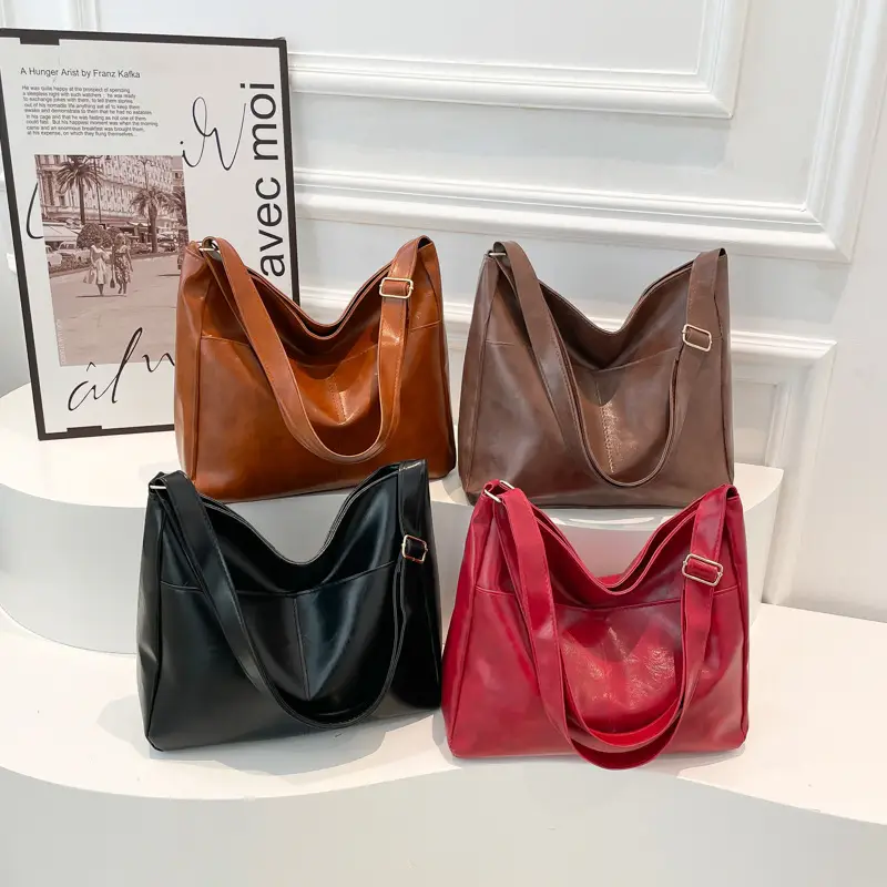 2024 Trendy Brown Leather Shoulder Tote Bag for College Students - Image 6