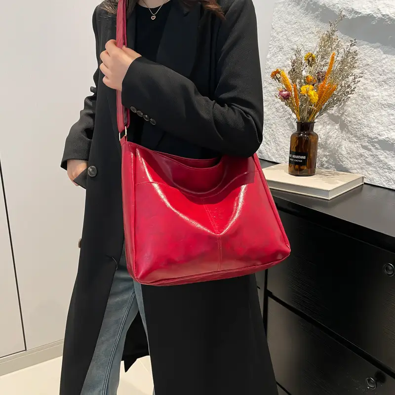 2024 Trendy Brown Leather Shoulder Tote Bag for College Students - Image 8