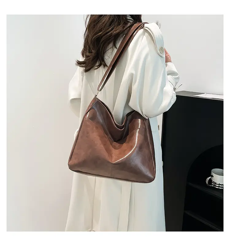 2024 Trendy Brown Leather Shoulder Tote Bag for College Students — feature 21