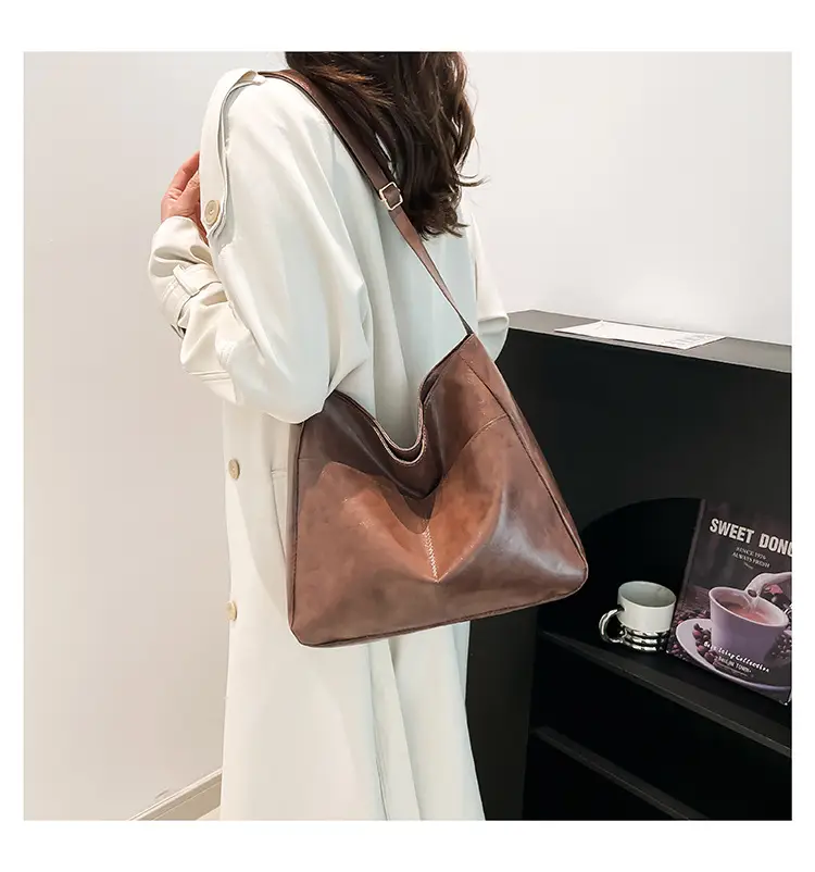 2024 Trendy Brown Leather Shoulder Tote Bag for College Students — feature 22