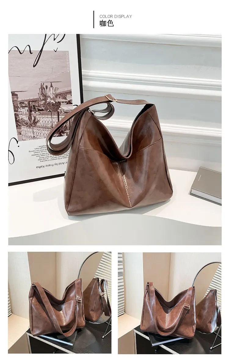 2024 Trendy Brown Leather Shoulder Tote Bag for College Students — feature 24